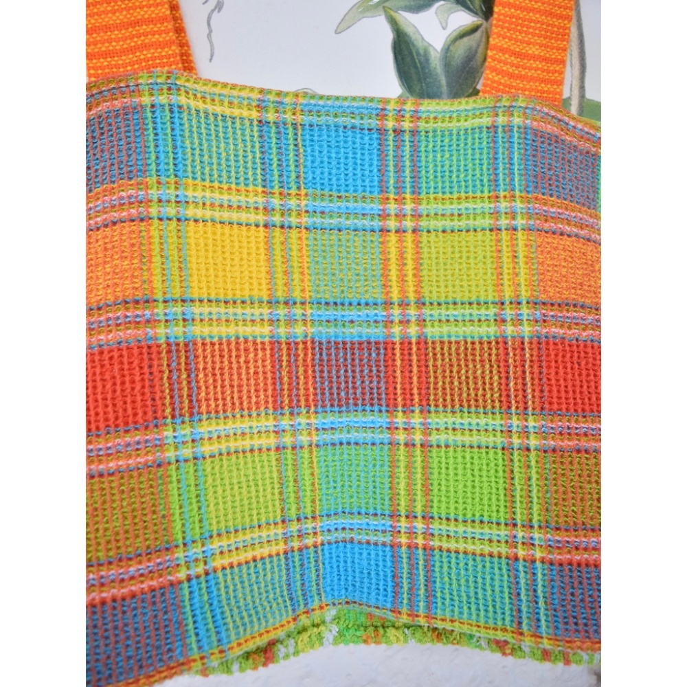handmade chartreuse green orange teal vintage towel tank crop top (S) - Picture 3 of 6